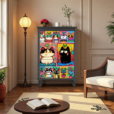Commode 5 tiroirs Whimsical Cat Design