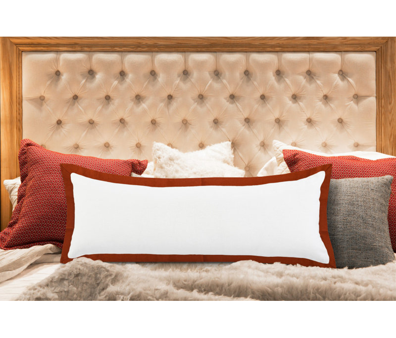 Oreiller à fermeture à glissière géométrique 100% coton 14 po x 36 po 14 po, Blanc /Rouge