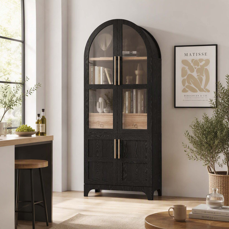 Armoire de cuisine de style champêtre avec arche et rangement multifonctionnel et durable, Noir