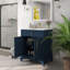 Ensemble de meuble-lavabo moderne 28 po avec surface peinte, meuble-lavabo autoportant de style Mid-Century avec rangement, meuble-lavabo haut de gamme avec tiroirs et poignées en métal, bleu-1217498708