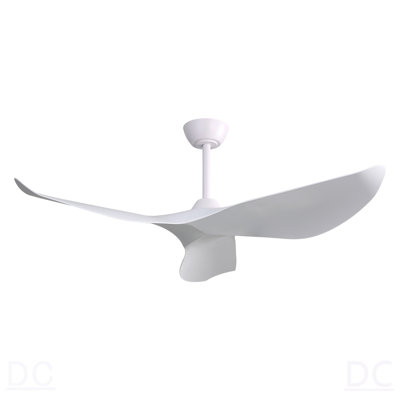 Ventilateur de plafond d'intérieur de 52 pouces sans lumière, moteur à courant continu réversible à 6 vitesses, ventilateur de plafond à 3 pales en ABS blanc pour la chambre à coucher