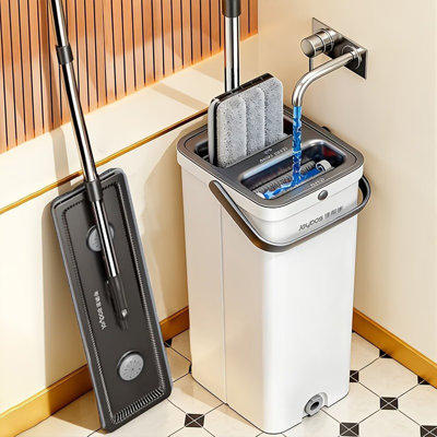 JOYBOS Square Mop and Bucket Set, 60.63in Extended Handle,  with 2 Mop Pads, Hands-Free Cleaning & Wet-Dry Separation, Ideal for Home Use（13 Inch Mop Panel）