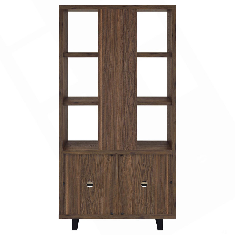 Walnut 3-Shelf Cabinet Bookcase