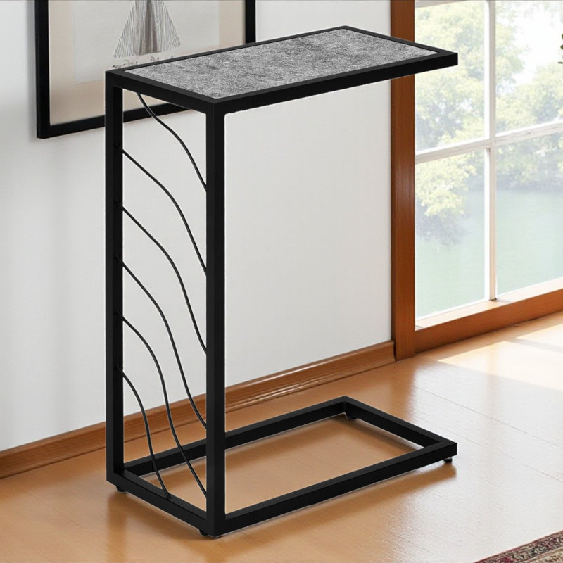 Nayelli Accent Table, C-shaped, End, Side, Snack, Living Room, Bedroom, Metal, Laminate, Gray