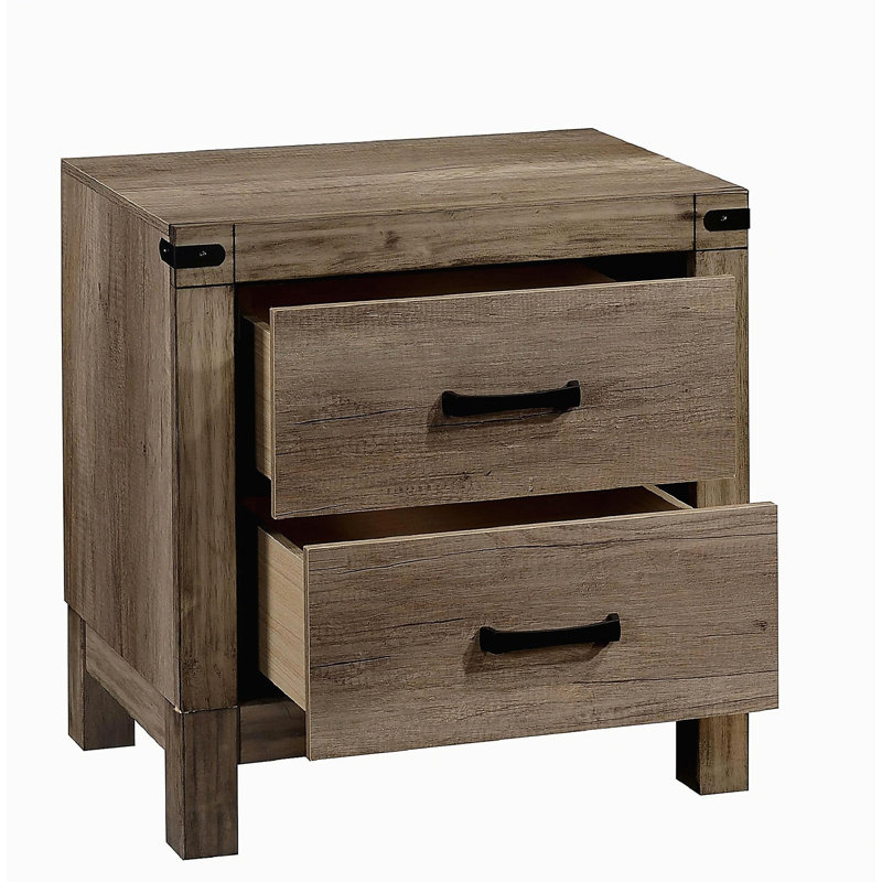 1pc Contemporary Tall Two Drawer Night Stand Bedroom Solid Wood Wooden Furniture Nightstand End Table Brown Melamine Finish Rustic