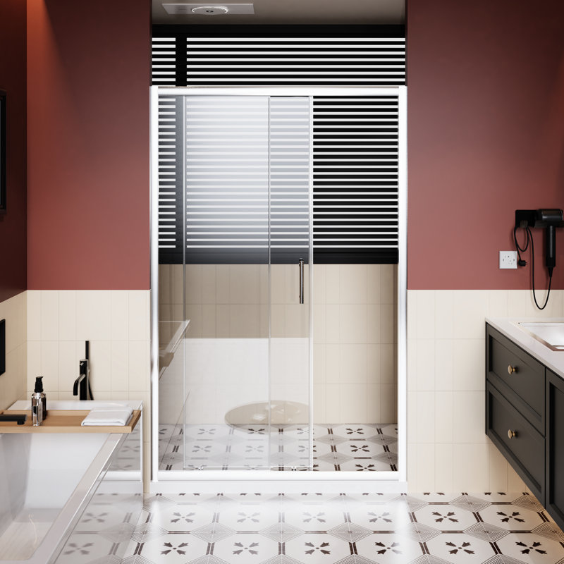 48 In W X 72 H Single Sliding Shower Door With 1/5 Inch Thick Clear Tempered Glass, Aluminum Alloy Frame, Rust - , Smooth Door, Finish, Zinc Rollers For Quiet Operation, Stain