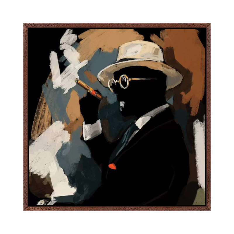 Cigar Lounge - Painting on Canvas, 66.04cm H x 66.04cm W x 3.81cm D, Classic Brown Wood Floater Framed