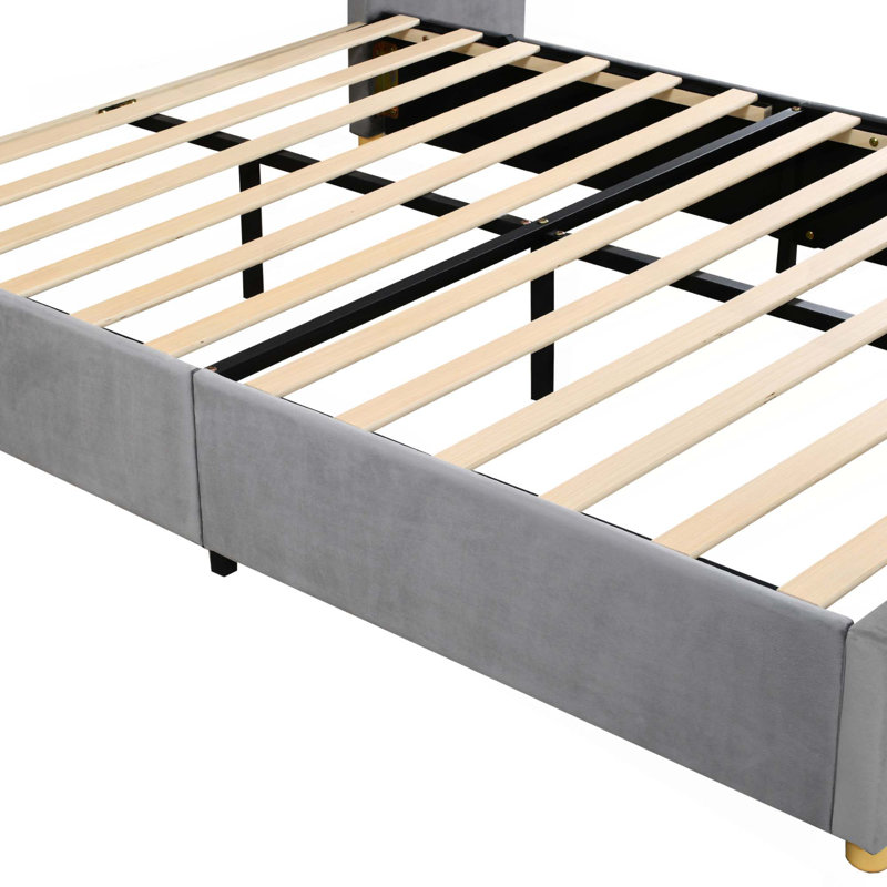 Upholstered Platform Bed,Two Outlets and USB Charging Ports on Both Sides, Two Bedside Pillows, Storage Shelves,Velvet, Gray