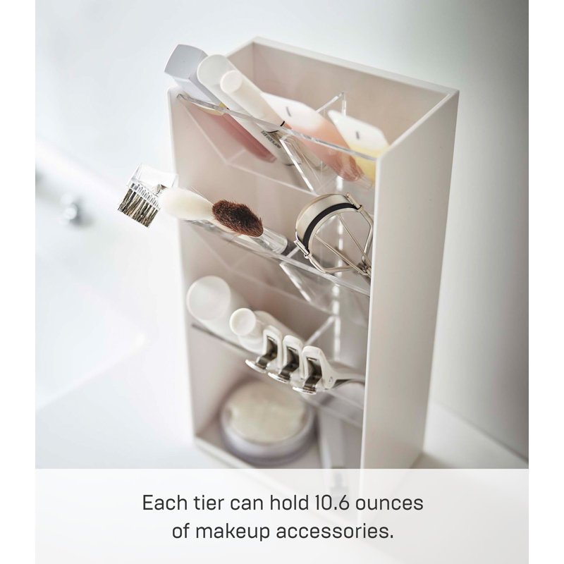 White Angled Adjustable Makeup Organizer with Transparent Trays