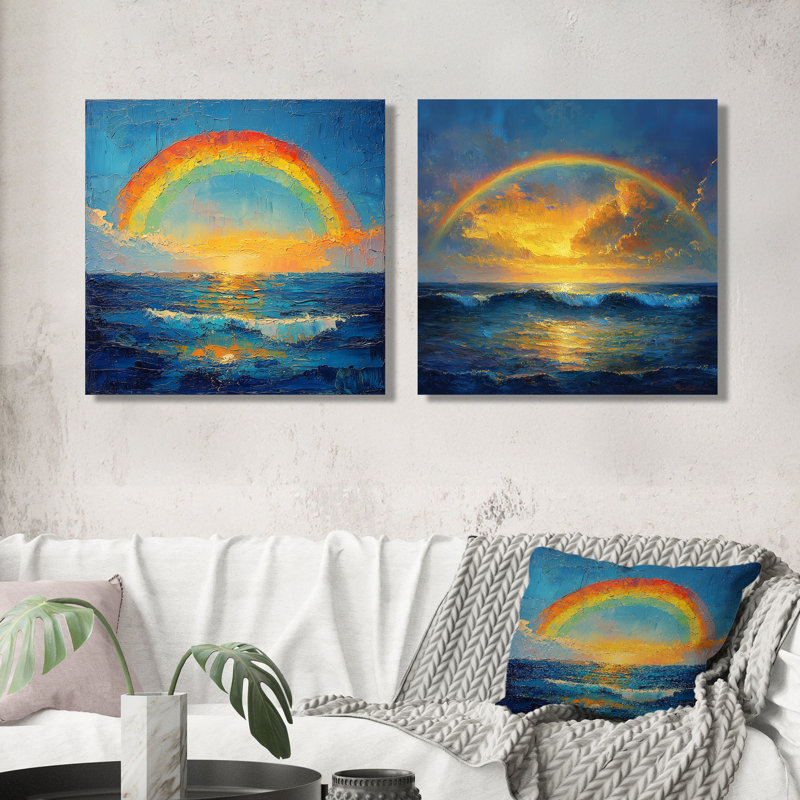 «Rainbow On The Ocean Harmony I» - décoration murale arc-en-ciel - art mural traditionnel 2 pièces, Ne s’applique pas
