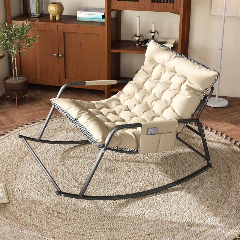 Chaise berçante avec fauteuil coulissant inclinable rembourré en cuir technique, Blanc cassé