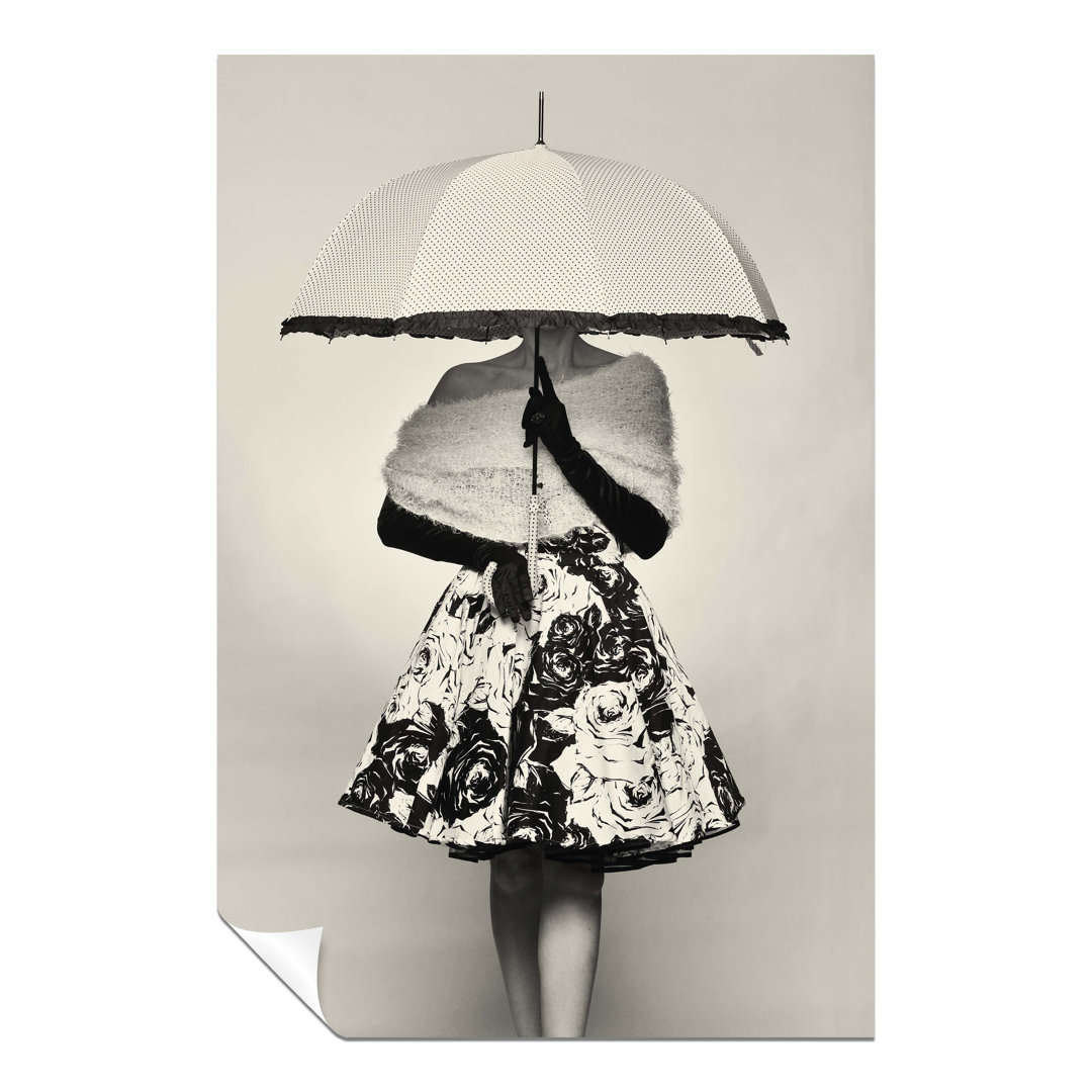 Panther Print Fine Art Prints Black & White Woman Hiding In Umbrella Artistic Unframed Poster, Pictures For Home Walls, Bedroom, Living Room & Bathroo