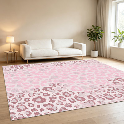 Tapis léopard rose à imprimé 1 pièce pour le salon, doux et confortable, adapté à toutes les saisons, facile à entretenir, tapis de sol intérieur lavable à la machine, sous la table de ferme convenant à la chambre à coucher, à la salle à manger, au couloir, à la cuisine, au patio, à la maison. .. ..