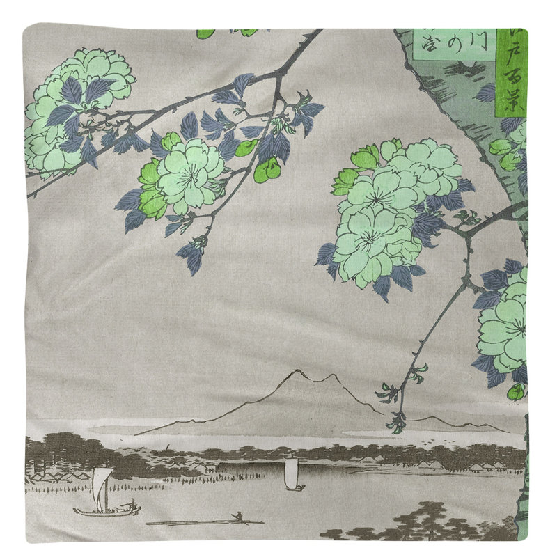 Serviette de coton à fleurs au-dessus de la rivière 10 po Utagawa Hiroshige, Vert