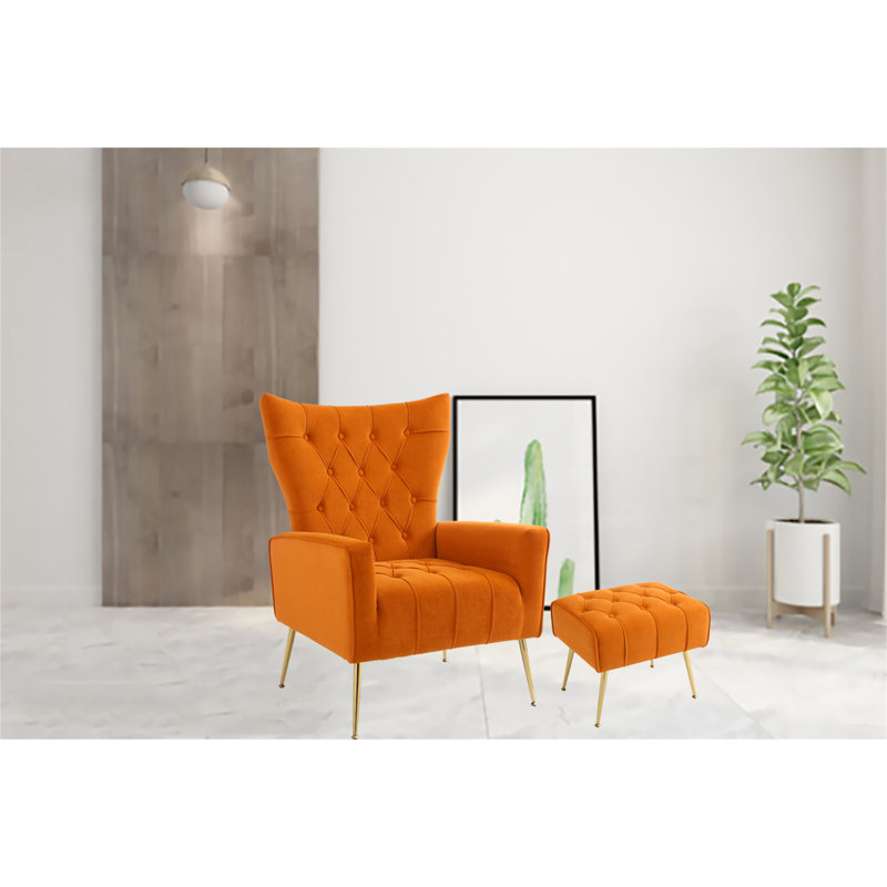 Fauteuil en velours capitonné l 28,4 po, Velours orange