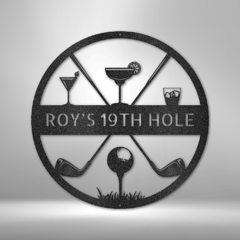 Personnalisable, trou de golf, monogramme décontracté, panneau en acier, art mural en métal, Noir, Oui