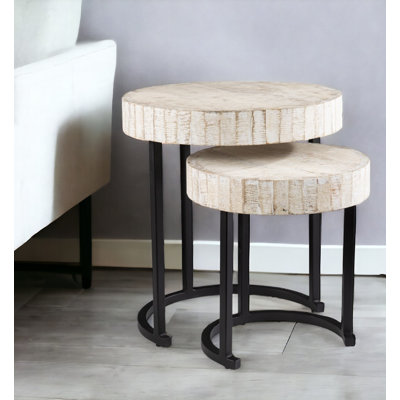 Gracie Mills Transitional Set of Two 21" White Wood and Iron Nested Tables