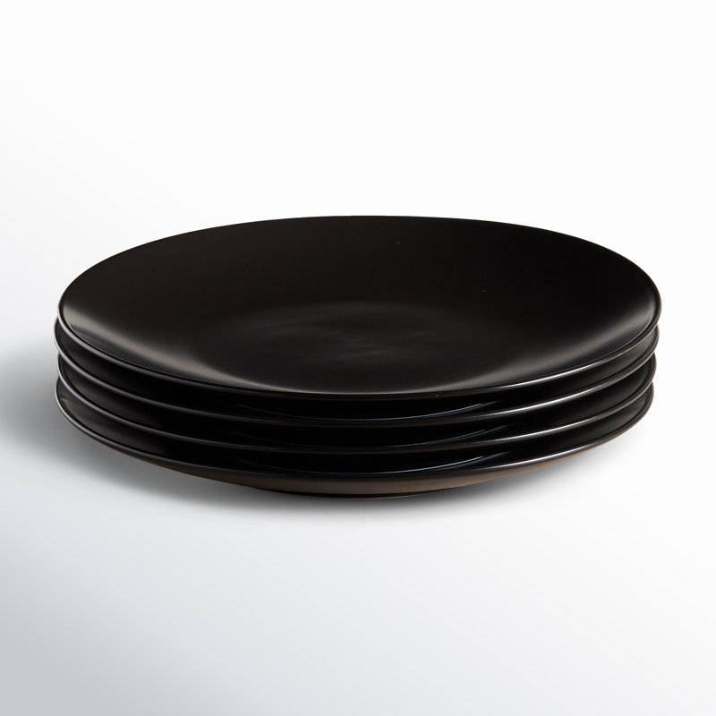 Black Ceramic Round Dinner Plates, Set of 4