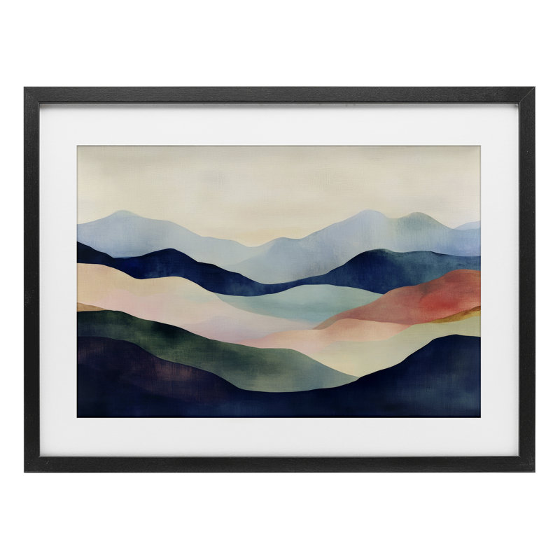 «Blue Abstract Mountain Landscape», reproduction d'art sous verre encadrée par Petal Prints Design, H 17 po x l 23 po