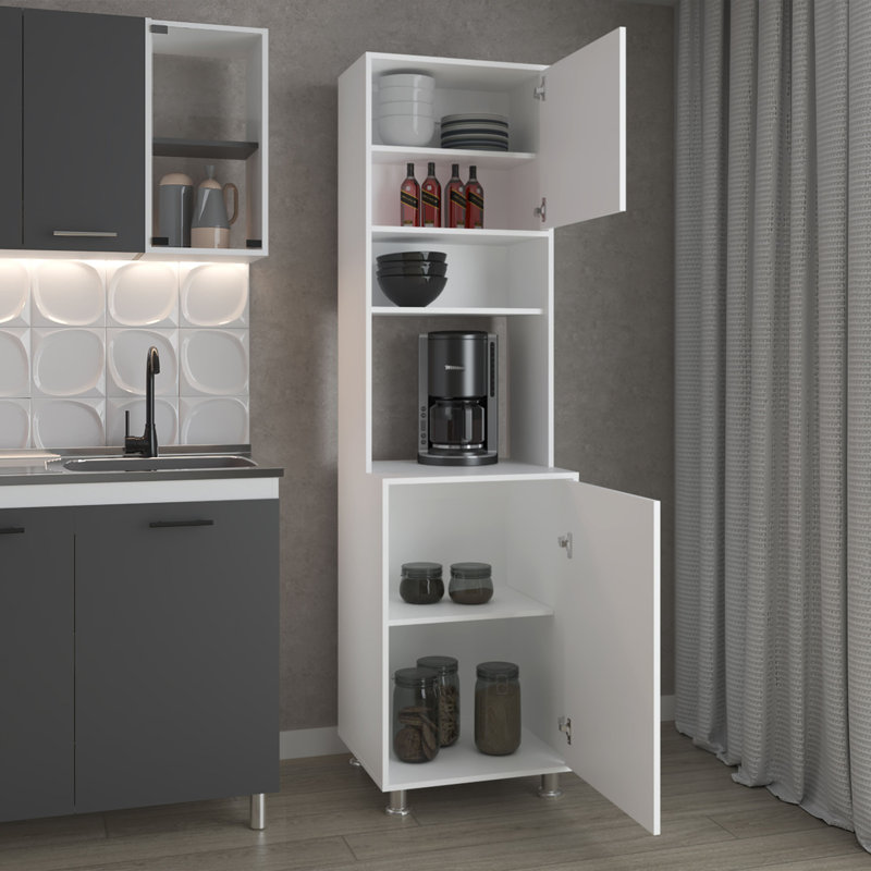 Garde-manger blanc avec tablettes ouvertes et 2 portes pour le rangement | Idée de cadeau