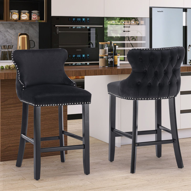 Velvet Counter Height Bar Stools, Black
