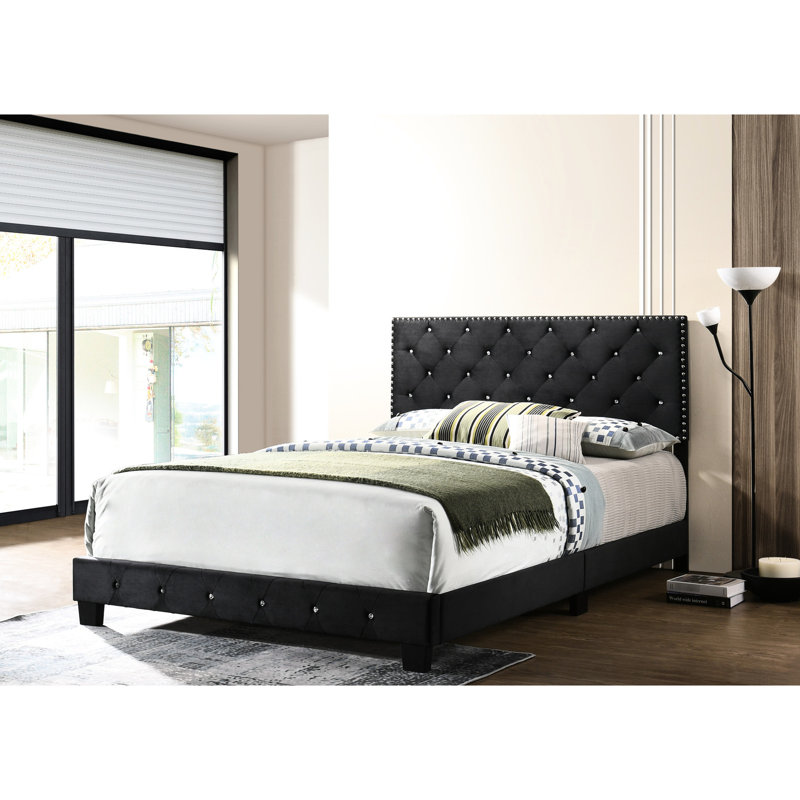 Élégant grand lit noir transitionnel - Support pour une nuit de repos, s'adapte à différents styles de décoration intérieure, velours, rembourrage en mousse, cadre de grand lit requis pour un assemblage optimal
