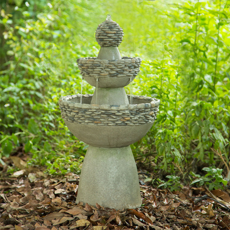 Weather Resistant Pedestal Fountain with Lights, Grey