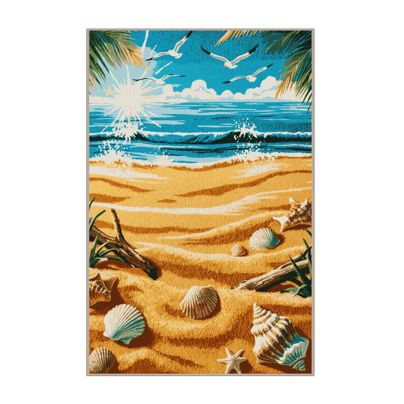Washable Sunny Beach Coastal Area Rug, Rectangle 5' x 7'