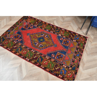 Vintage Turkish Anatolian Accent Rug In Luxury Red Wool For Bedroom Decor