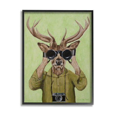 Drôle de jumelles mignonnes de cerf, peinture sur fond vert par Coco de Paris - Peinture