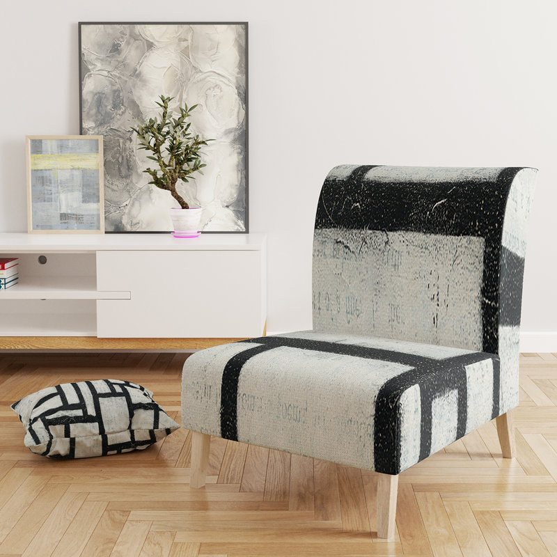 Fauteuil de chambre rembourré Mid-Century noir et blanc à motif géométrique Labyrinth