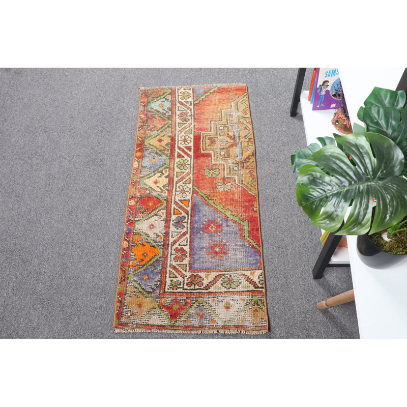 Tapis de couloir turc en laine fabriqué à la main avec un design bohème coloré pour un vestibule ou un espace décoratif