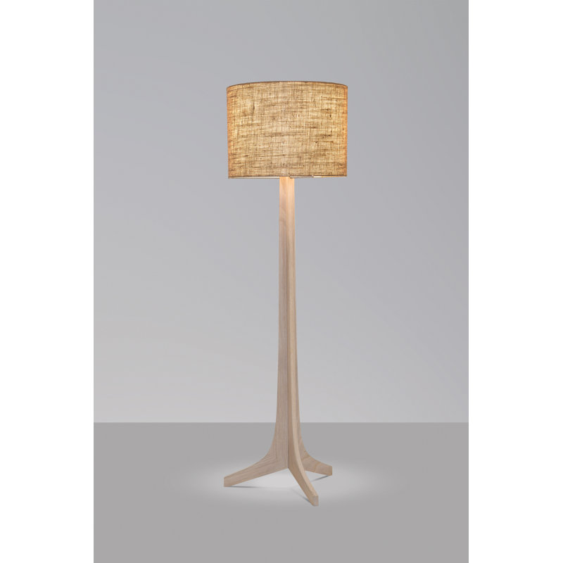 Nauta Floor Lamp, Burlap, White Washed Oak/Brushed Aluminum
