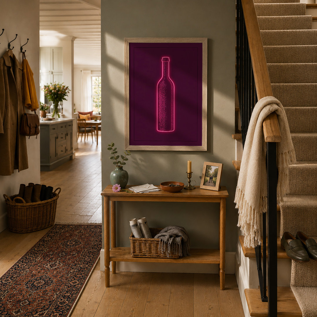 Neon Wine Bottle Modern - Framed Print