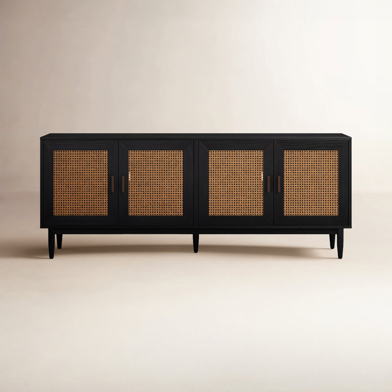 Solid Wood 4 - Door Sideboard, Black
