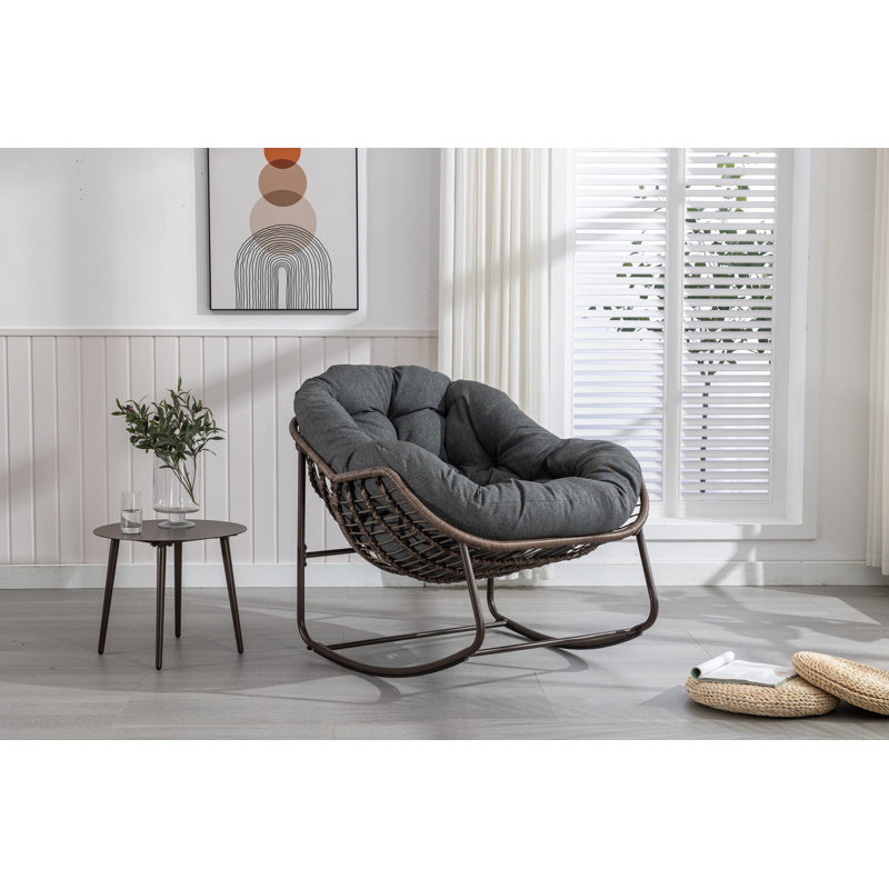 Chaise berçante d'extérieur en rotin, chaise berçante inclinable, Gris