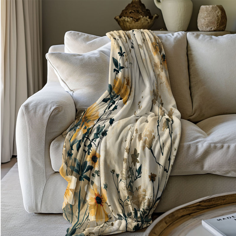 Beige Petal Chaos - couverture Sherpa de qualité supérieure 1 pièce, Jeté
