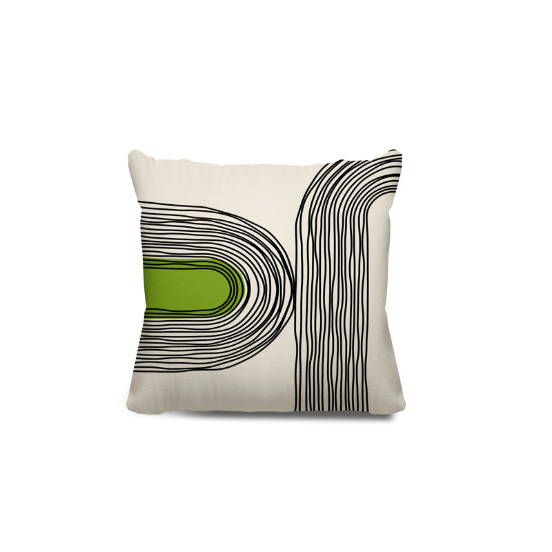 Coussin décoratif réversible intérieur / extérieur Cassie, H 17 po x l 17 po, Chartreuse / crème / noir