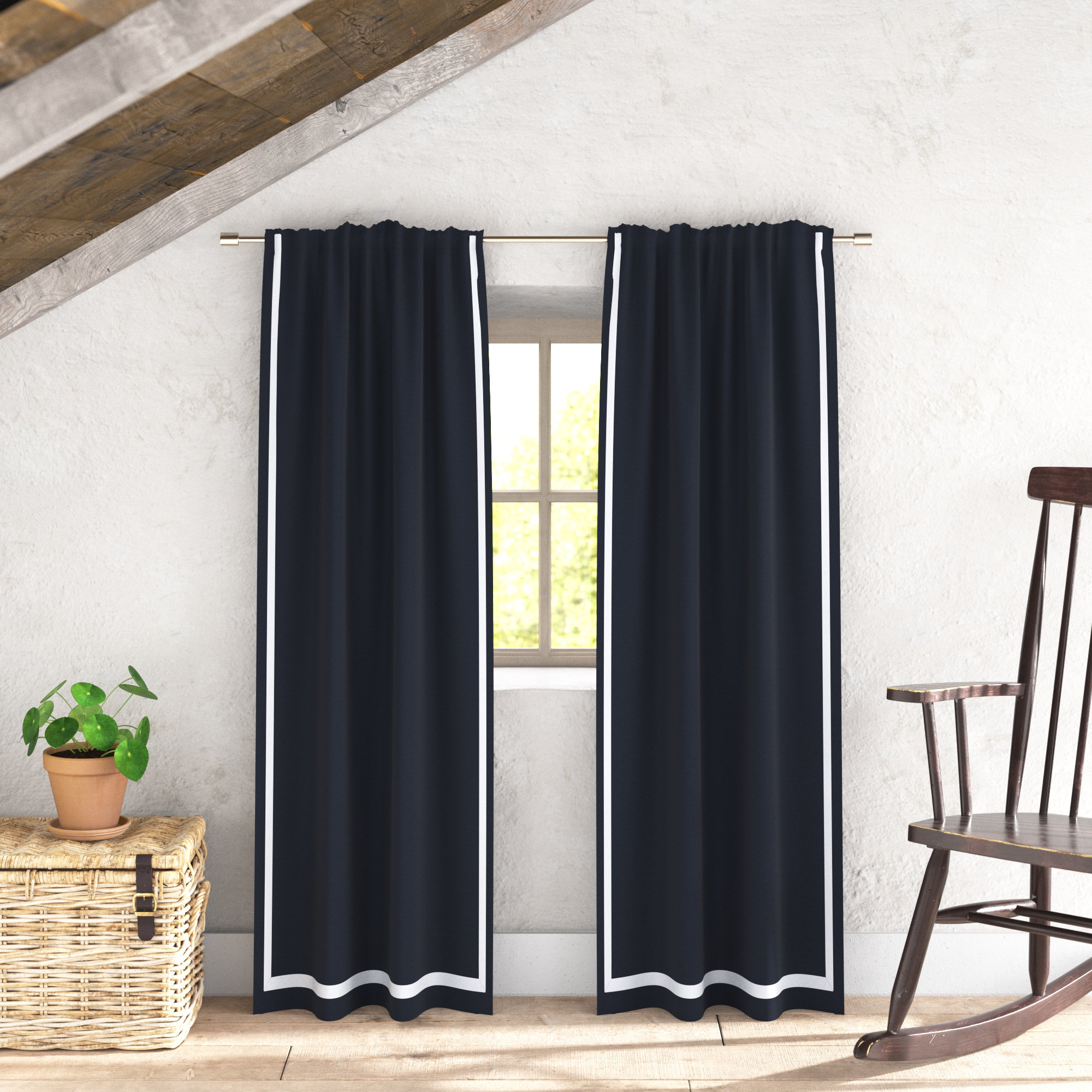 Nico Blackout Cotton Curtain, Navy/White