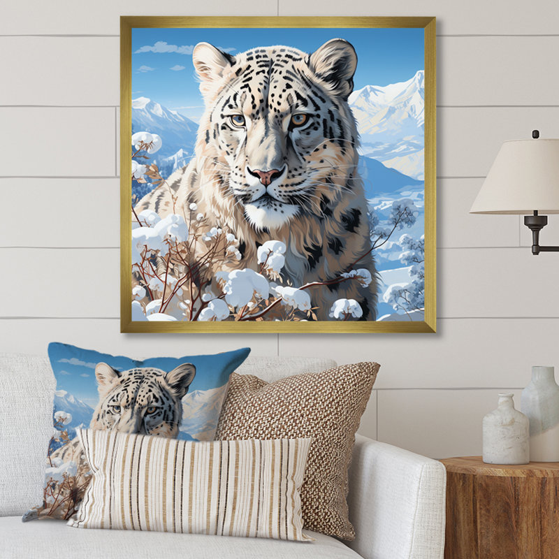 Tigre blanc en hiver V - impression, H 36 po x l 36 po x P 1,5 po, Encadrement doré
