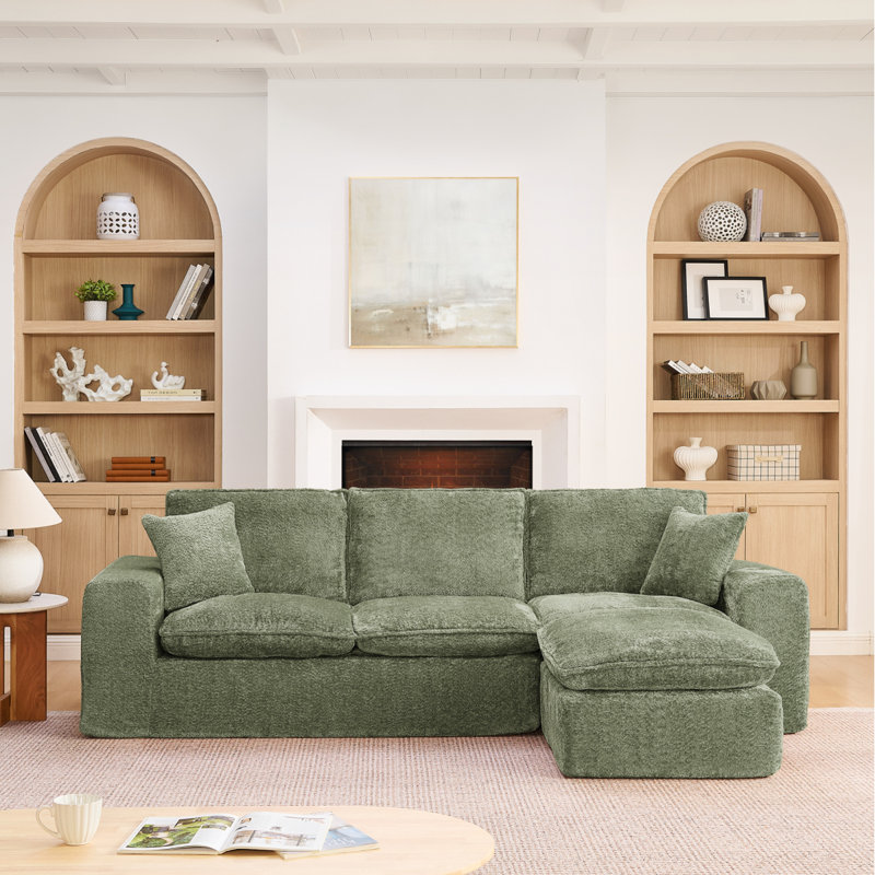 Canapé modulaire moderne de 107 po avec méridienne réversible Boucle, Green Boucle