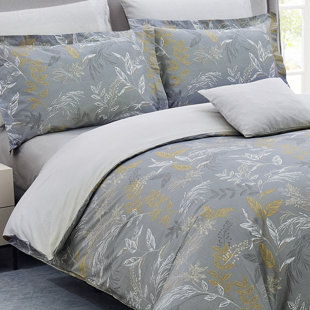 Ensemble de housse de couette réversible en coton standard gris 4 pièces