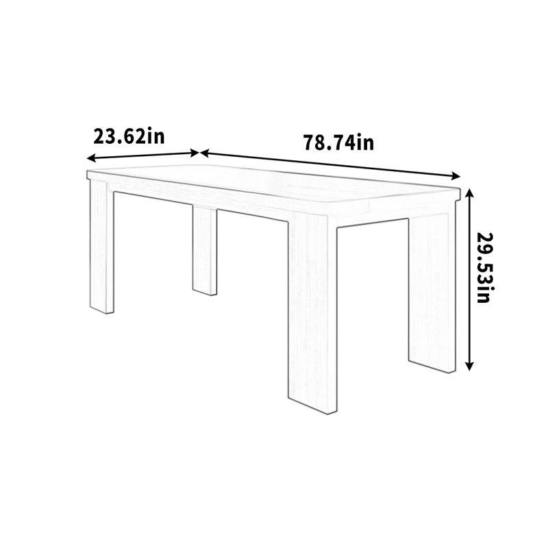 Table de salle à manger en frêne, H 29,53 po x L 78,74 po x l 23,62 po