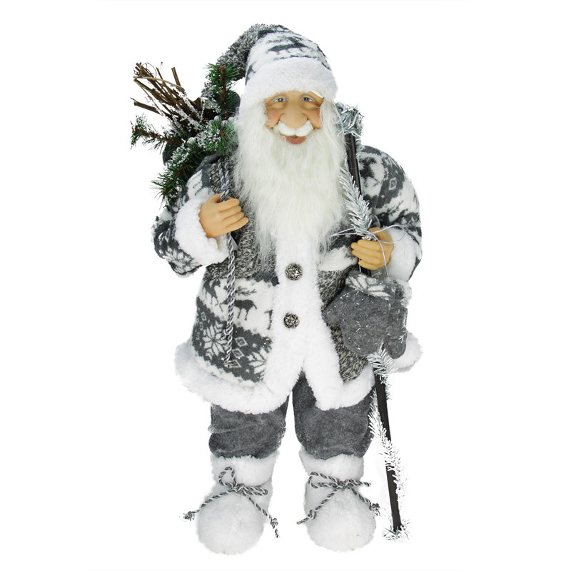 Figurine de père Noël 24 "en patchwork gris et blanc