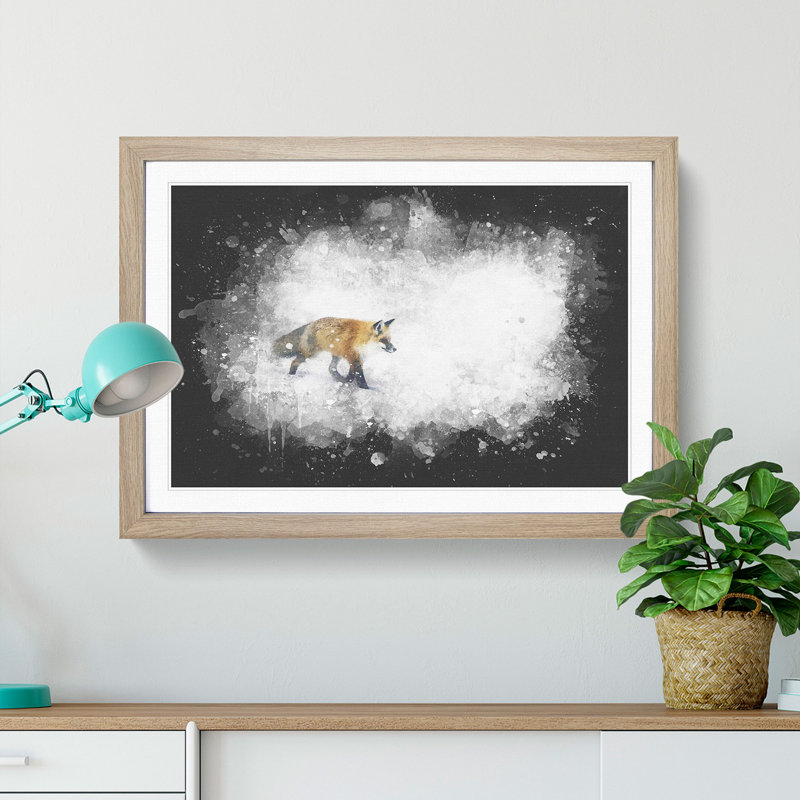 A Red Fox Alone in the Winter - Picture Frame Graphic Art Print, Oak Framed, 24cm H x 33cm W x 2cm D