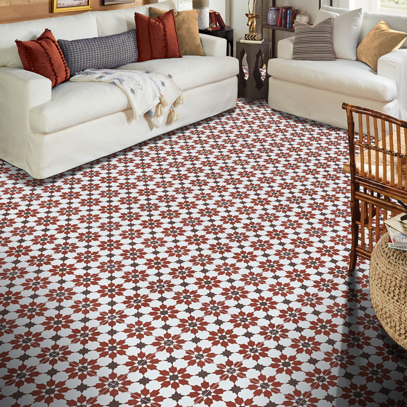 Ahfir 8" x 8" Cement Singular Wall & Floor Tile, Red/Brown