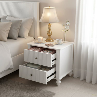 Table de chevet 23 po avec 2 tiroirs - Table de chevet en bois robuste pour la chambre à coucher et le salon, décor moderne, MP1