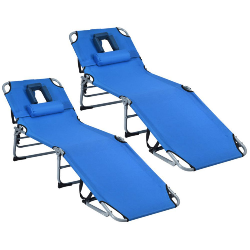 Folding Chaise Lounge Chair With Face Hole For Beach