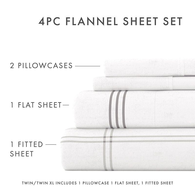 Ensemble de draps 100% coton, Ensemble de draps pour taille de lit simple avec d, Carreaux gris