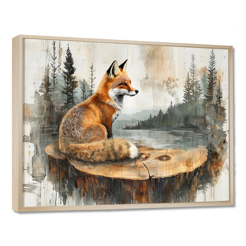 Gieneke, renard silencieux dans un paysage de forêt I - décoration murale renard, H 30 po x l 40 po, Brun, Floater Framed